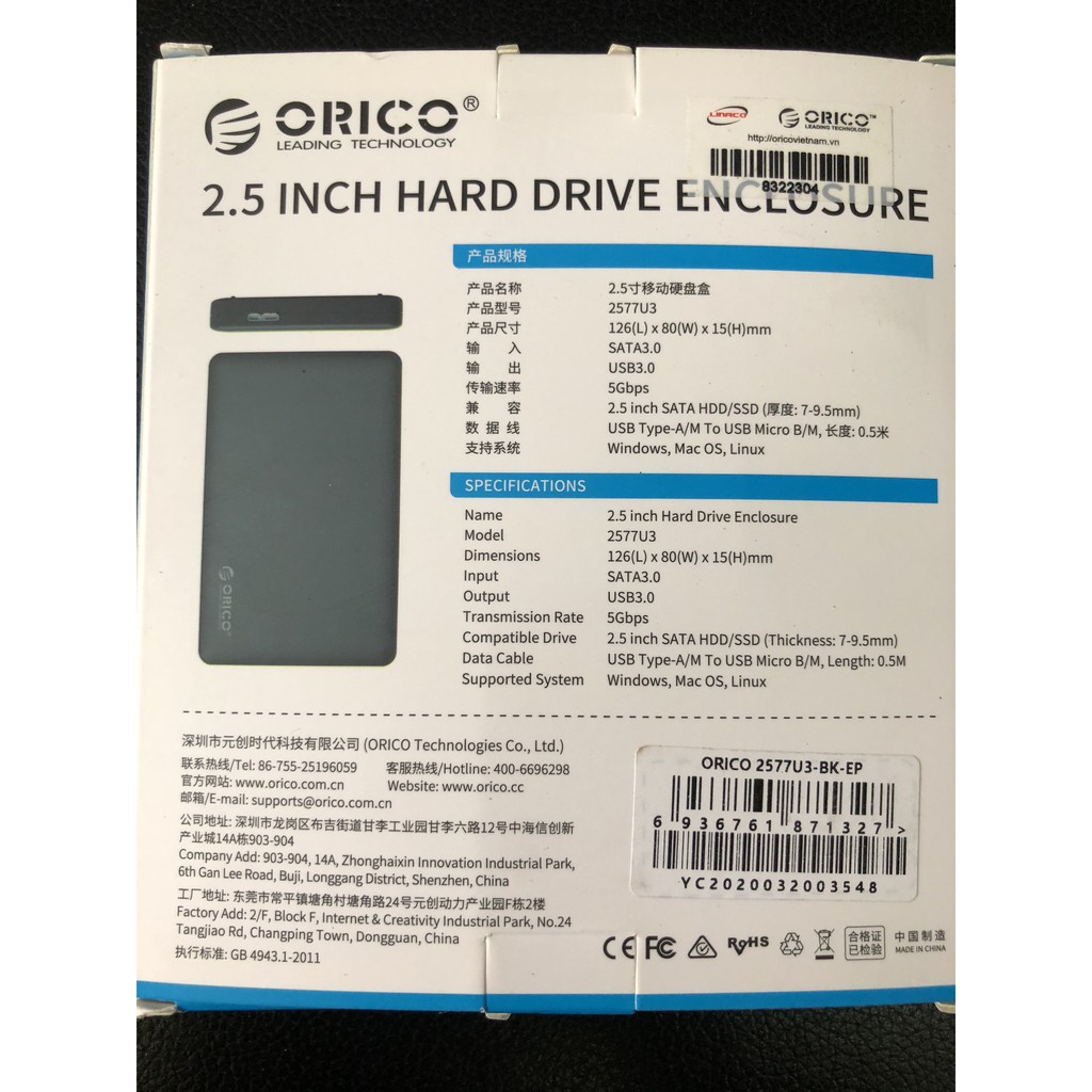 Box Ổ Cứng Di Động Orico 2,5" USB 3.0 Chính Hãng - Dùng cho HDD, SSD kích thước 2.5 inch | BigBuy360 - bigbuy360.vn