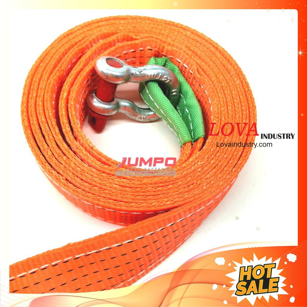 Cáp kéo cứu hộ ô tô 5 tấn 6 mét bản 50mm may 2 lớp ( tặng túi vải + 2 ma ní omega)