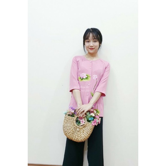 ÁO BÀ BA VẢI ĐŨI MỀM - đồ lam đi chùa # quần áo bà ba thêu hoa sen #vải mát 033