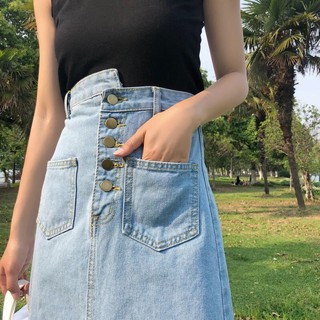 [ORDER] Váy Jean dài nút lệch Ulzzang