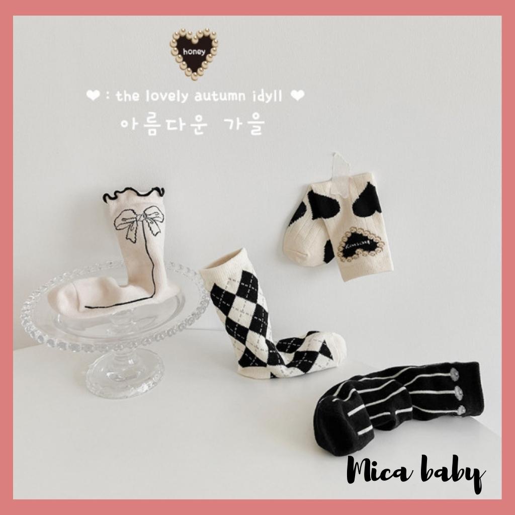 Set 4 đôi tất cao cổ cho bé trai bé gái phong cách Hàn Quốc họa tiết basic T36 Mica baby