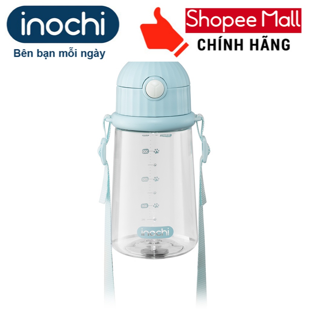 Bình nước Goki Rudy 450ml INOCHI (quà tặng từ Vinamilk) - Bình nhựa Tritan có dây đeo và ống hút cho bé tập uống nước