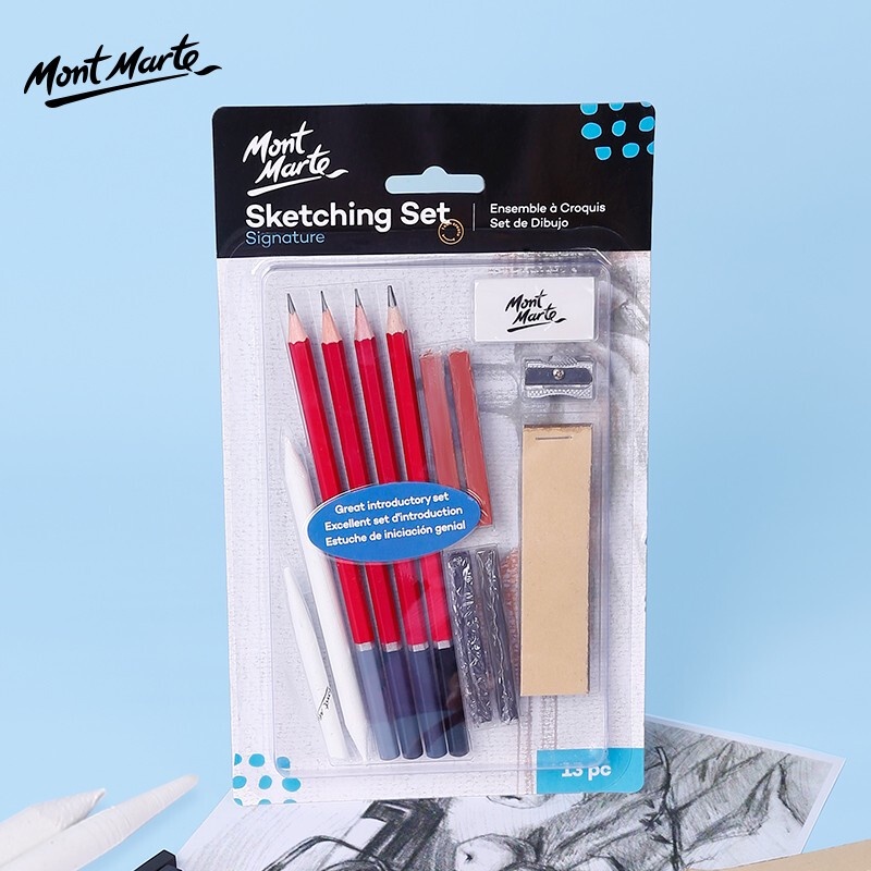 Bộ Bút Chì Vẽ 13 Món Mont Marte - Sketching Set Signature 13pc - MPN0040