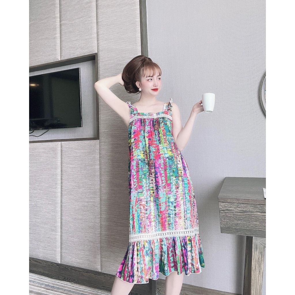 Váy ngủ sexy TUTA đồ ngủ gợi cảm đầm mặc nhà bigsize suông rộng chất lụa cao cấp