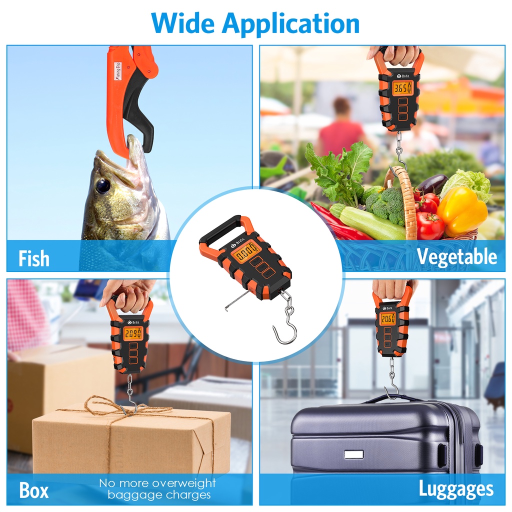Cân Hành Lý Kỹ Thuật Số Độ Chính Xác Cao 50kg / 110lb ORIA Có Thước Đo Và Kẹp Cá Cho Câu / Du Lịch / Express