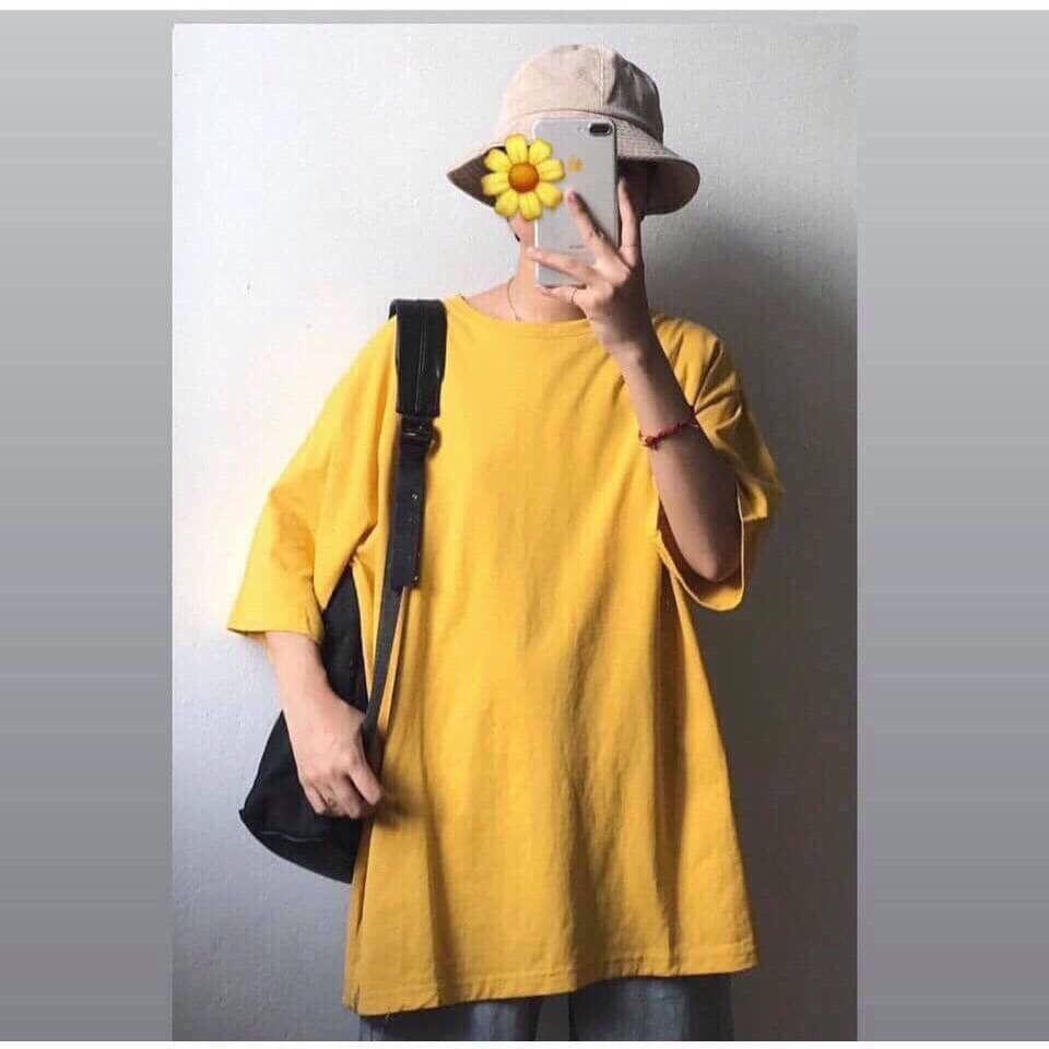 áo thun tay lỡ màu vàng nam &amp; nữ FOME RỘNG có chọn size, chất thun xịn 8l-vm09