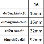 Mũi phay 16mm, 4 me cắt, chất liệu thép gió