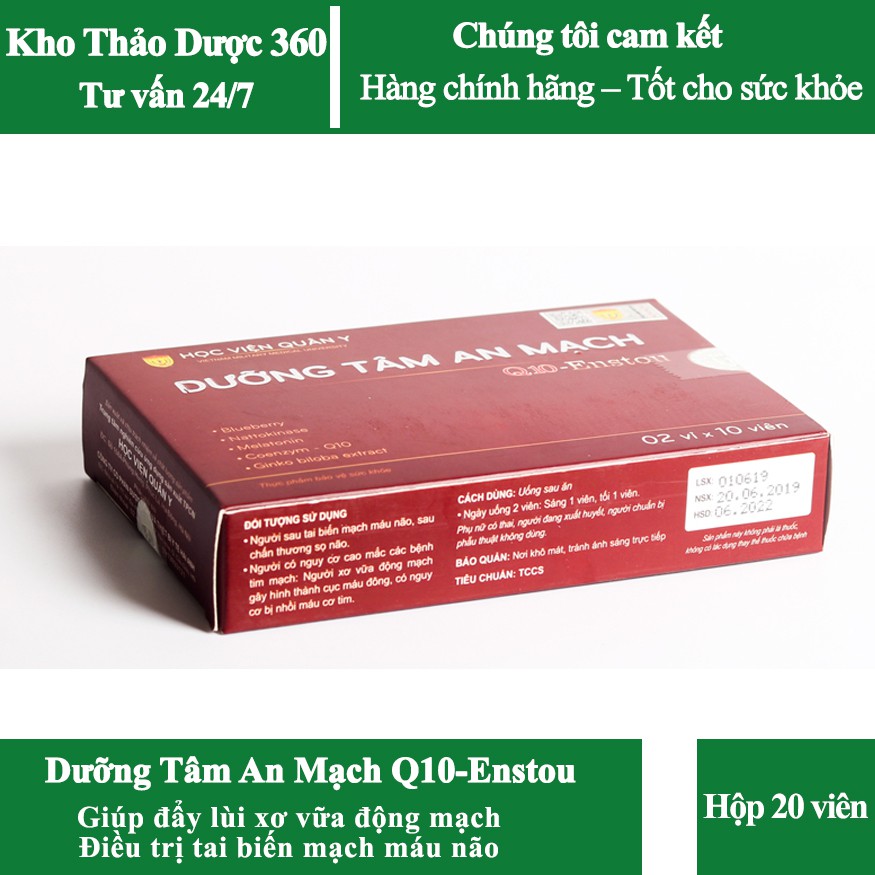 Dưỡng Tâm An Mạch Q10 Enstou Học viện Quân Y - Hộp 20 viên | BigBuy360 - bigbuy360.vn