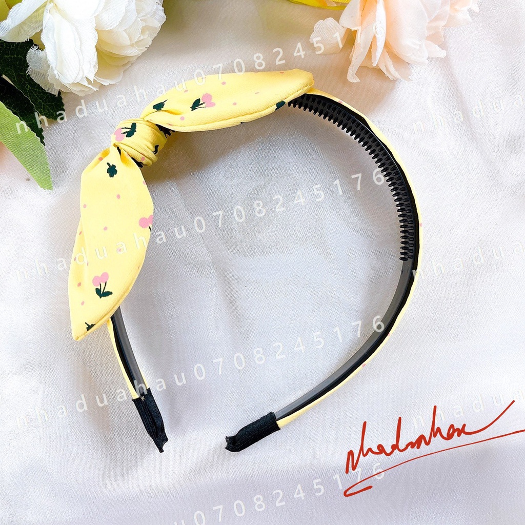 Cài tóc/ băng đô đính nơ vải hoa chấm bi dễ thương đủ màu