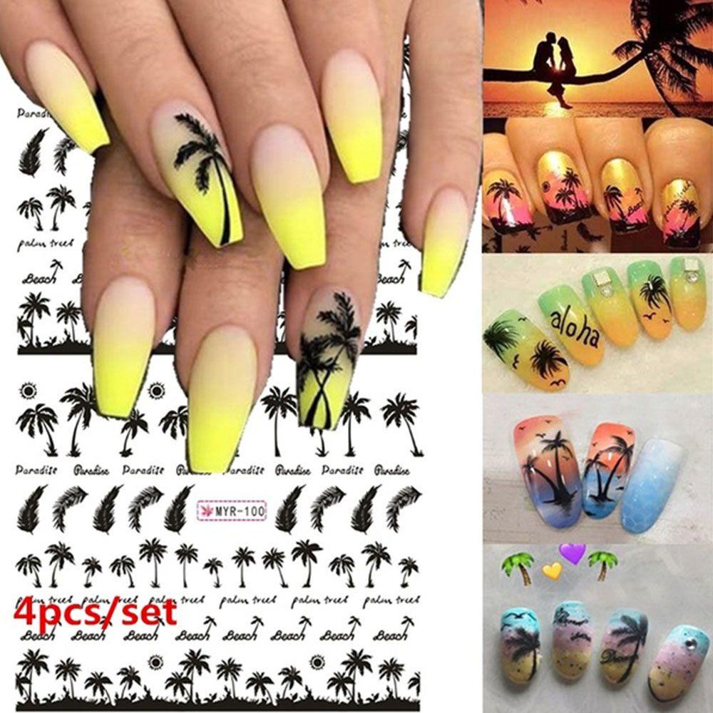 EXPEN Miếng Dán Trang Trí Móng Tay Họa Tiết Cây Cọ Nhiệt Đới Lướt Sóng Gió