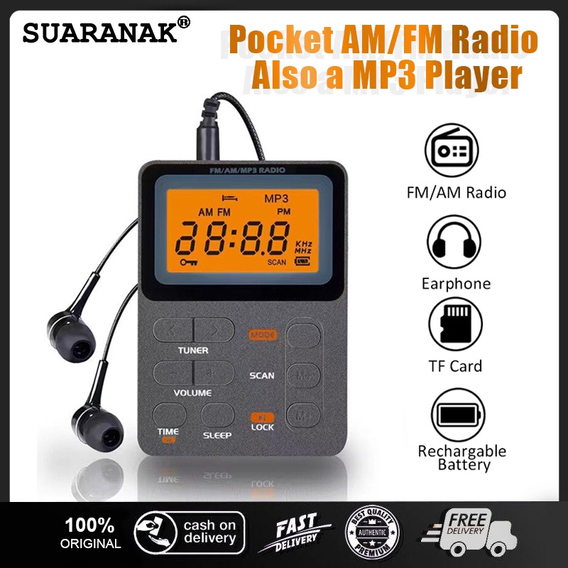 Máy Nghe Đài AM / FM Mini Có Màn Hình LCD Và Tai Nghe MP3 Hỗ Trợ Thẻ Nhớ TF