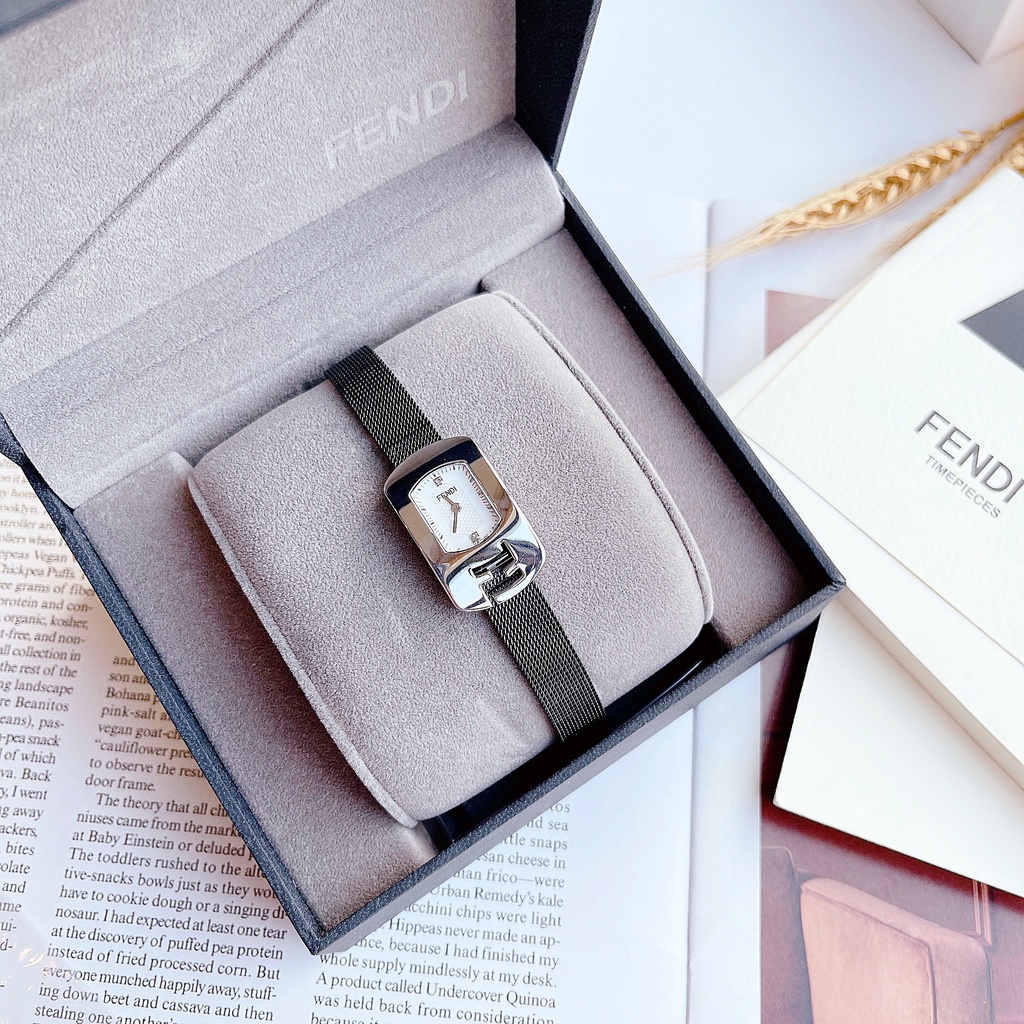 Đồng hồ nữ Fendi Chameleon, đính diamond, dây mesh kim loại lưới màu đen