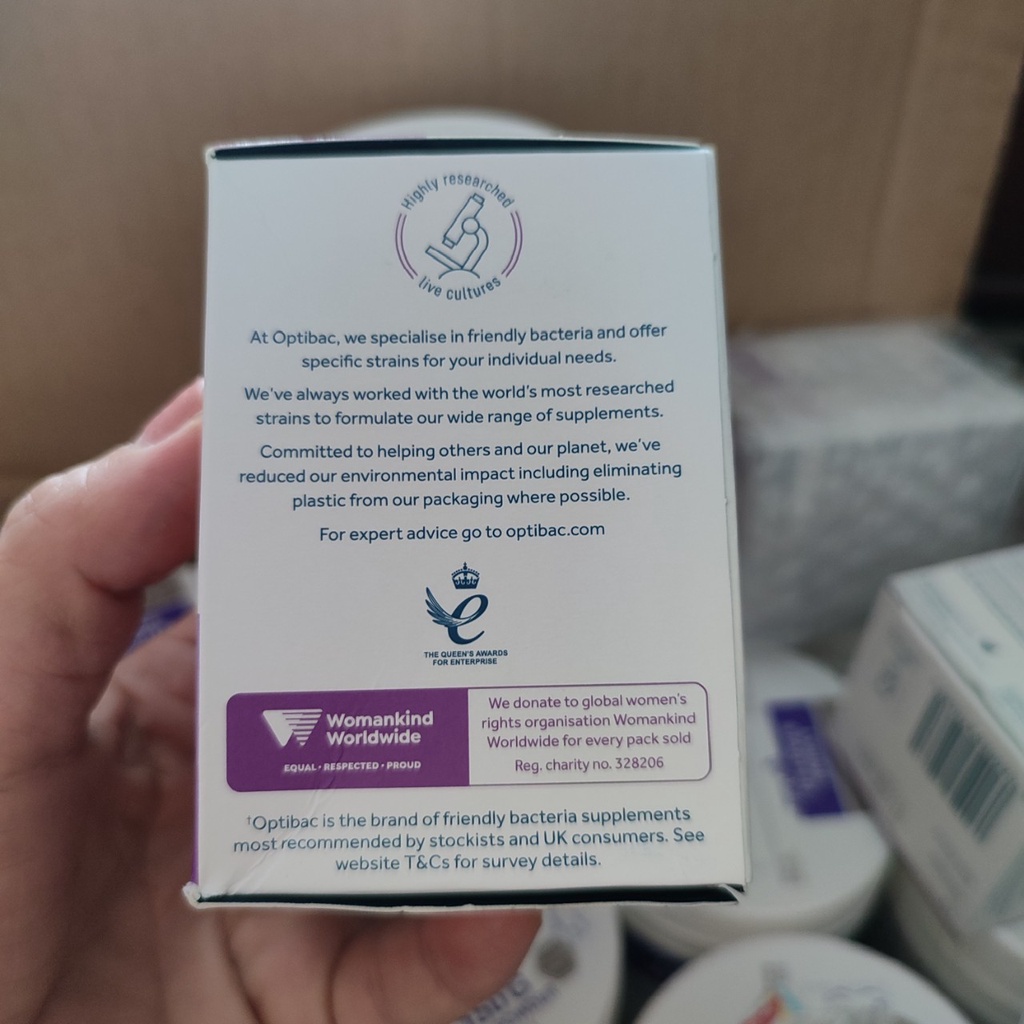 Men vi sinh Optibac tím Optibac Probiotics For Women, Hàng chuẩn UK Anh Quốc (30v và 90v