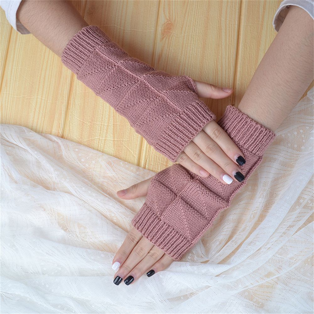 Găng tay dệt kim hở ngón co giãn tốt nhiều màu sắc thời trang cho nữ