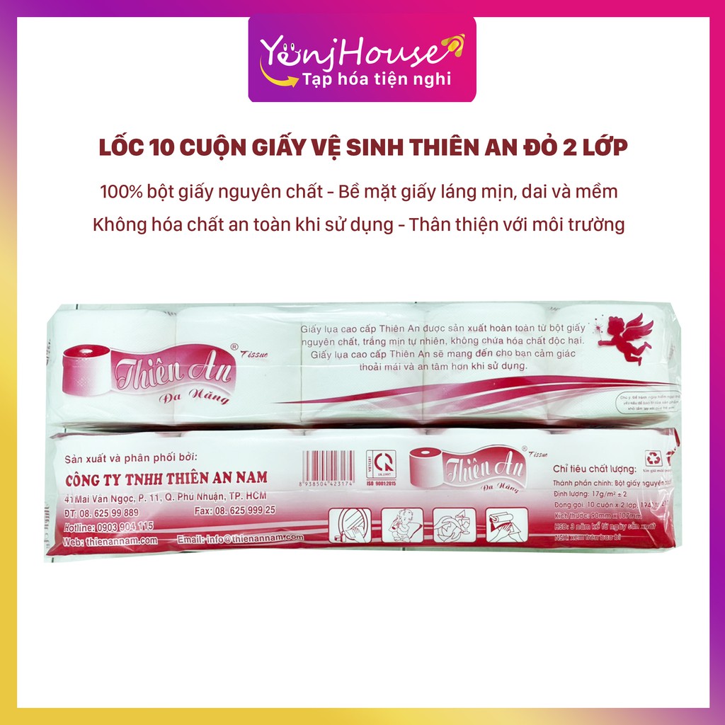 LỐC 10 CUỘN GIẤY VỆ SINH THIÊN AN ĐỎ 2 LỚP – YENJHOUSE