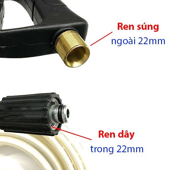 Súng rửa xe, Súng xịt rửa xe áp lực cao (ren 22mm Và 14mm kèm ống nối dài 36cm)