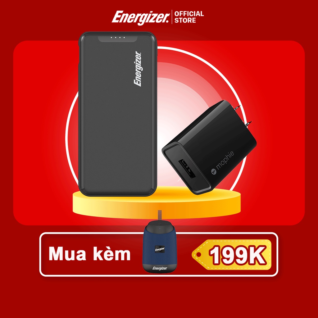 Combo pin dự phòng Energizer 10000mAh UE10052 + Cốc sạc Mophie 10W - Hàng chính hãng, Bảo hành 2 năm 1 đổi 1