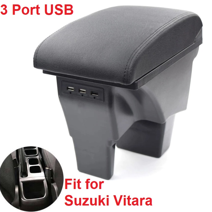 Hộp tỳ tay, đệm tỳ tay lắp cho xe Suzuki Vitara dạng khối tích hợp 3 cổng USB, Armrest box for Suzuki Vitara