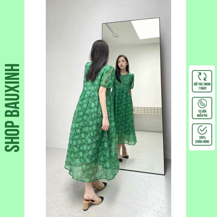 Đầm Bầu von hoa- Váy Bầu cao cấp dáng suông mềm, siêu mát thấm mồ hôi tốt, Freesize từ 45 đến 70Kg