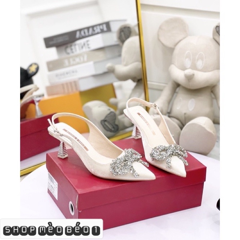 Sandal nơ đá mũi nhọn gót nhọn fullbox