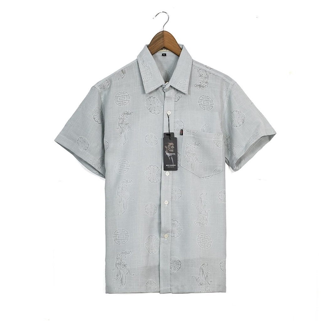 Áo sơ mi nam trung niên ngắn tay vải xô đũi chất vải mềm mát loại áo sơ mi in họa tiết đẹp ADUI12