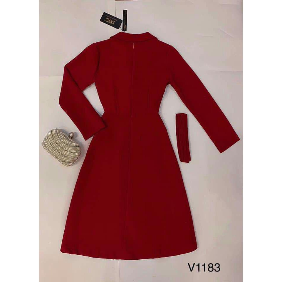 [ xả kho ] MiD Đầm xòe tay dài phối nút V1183 Mie Design kèm hình thật