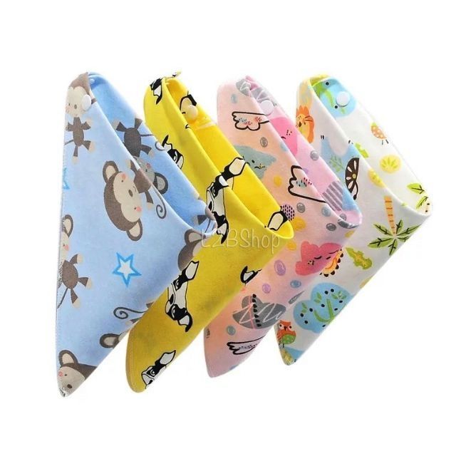 5 Chiếc Khăn Yếm Tam Giác Cotton 2 Cúc Bấm Cho Bé 0-5 Tuổi