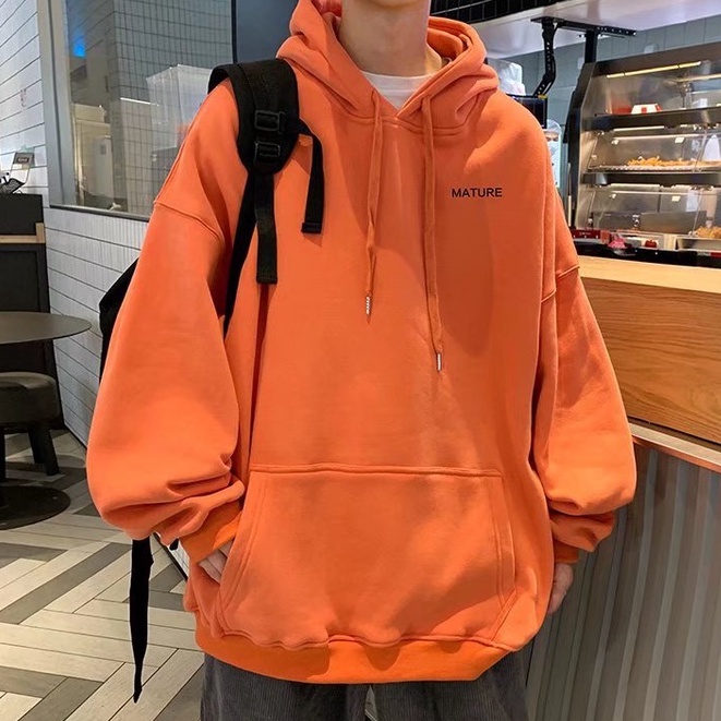 Áo Hoodie unisex Dáng Rộng Tay Dài Màu Trơn Thời Trang Hàn Quốc Trẻ Trung in cotton cổ tròn phong cách áo len Màu đồng nhất top