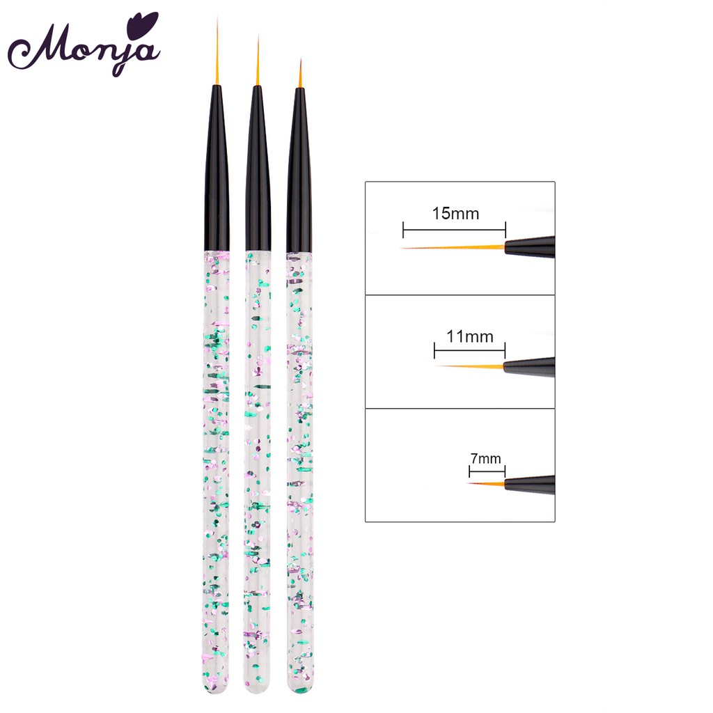Set 3 cọ vẽ trang trí móng tay nghệ thuật MONJA acrylic tạo nét đường kẻ hoa DIY phong cách Pháp đáng yêu