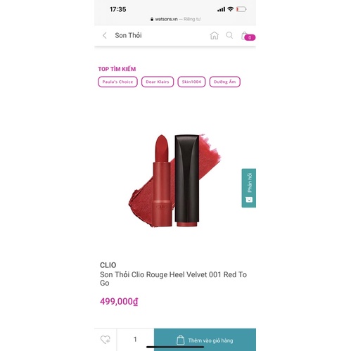 Son Thỏi Clio Rouge Heel Velvet 001 002