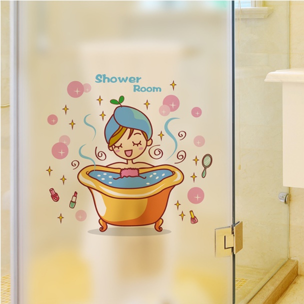 Decal trang trí tường - Ngâm bồn tắm cùng cô gái nhỏ