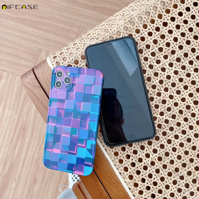 Ốp Điện Thoại Mềm Họa Tiết Sọc Caro Màu Gradient/Xanh Dương/Tím Cho iPhone 13 12 12 11 Pro Max XS Max XR X 7 8 Plus