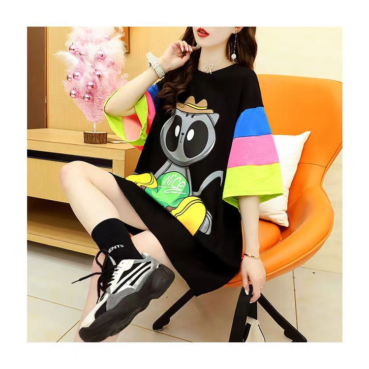 Áo Thun Tay Ngắn Dáng Rộng Họa Tiết Hoạt Hình Phong Cách Hàn Quốc Thời Trang Mùa Hè Cho Bé Gái 12-14 Tuổi