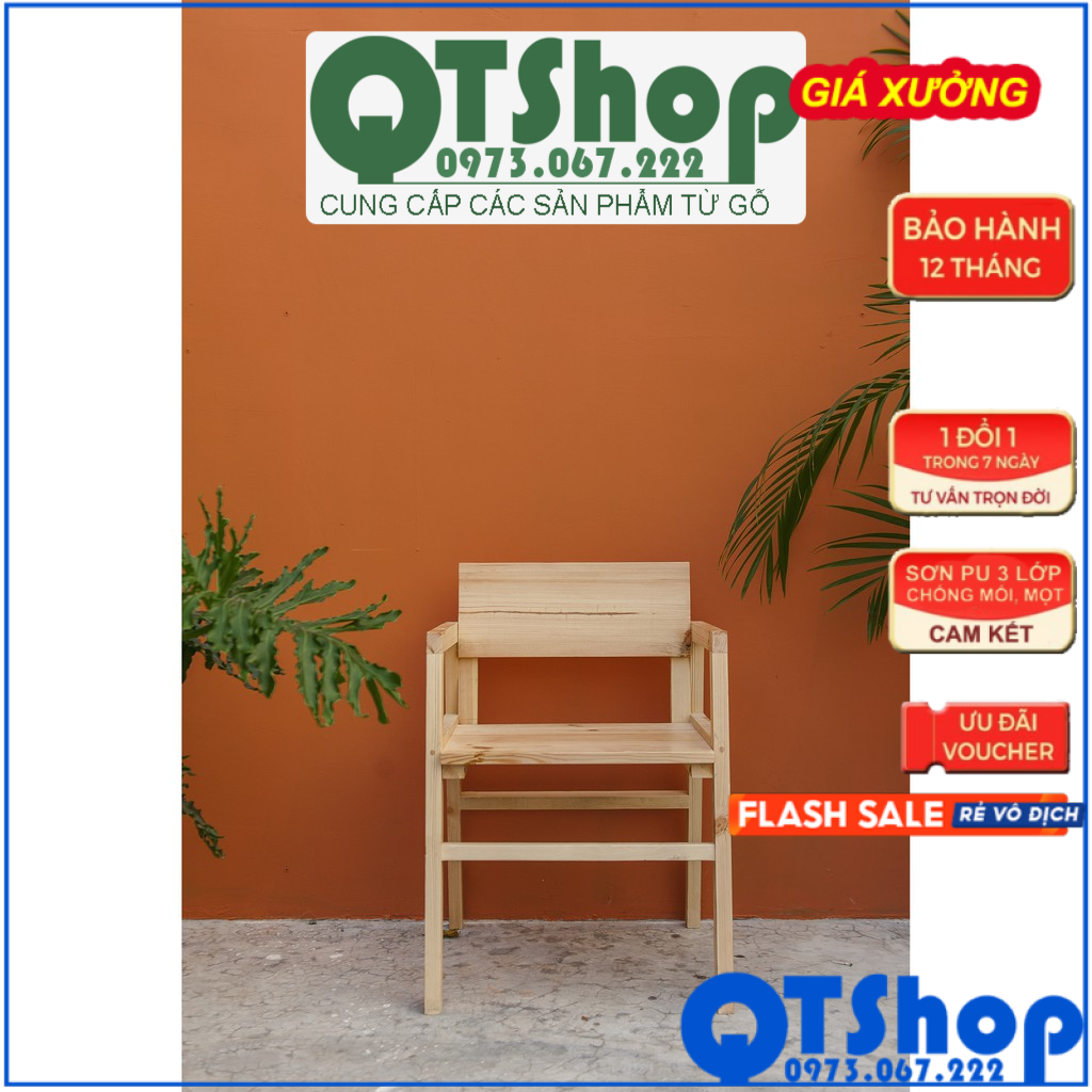 Ghế làm việc gỗ thông / Ghế sofa có tay tựa -QTShop