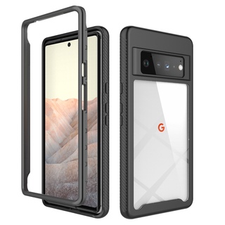 Google Pixel 5 6 7 Pro 6A 5A 4A 5G Casing 3 in 1 Luxury Shockproof Armor Case Front Back Double Protection Transparent Hard Soft silicone Phone Protective Back Cover