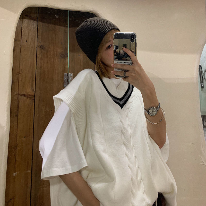 Áo len ghi lê cổ chữ V dáng rộng dành cho nữ | BigBuy360 - bigbuy360.vn