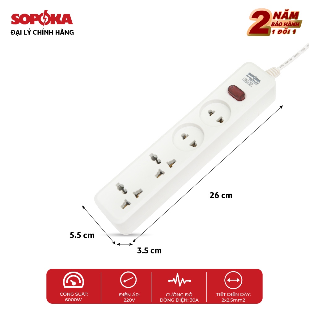 Ổ cắm điện đa năng thông minh Sopoka chịu tải 2200W/1200W 4D1/4D2 chống va đập, chịu nhiệt, có công tắc an toàn