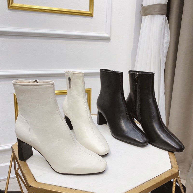 Bốt boot da lì trơn gót trụ khoá hông fullbox hàng quảng châu cao cấp