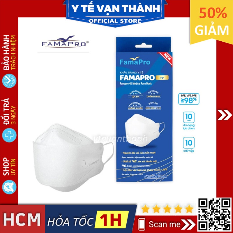 ✅ Khẩu Trang 4D- Famapro (Hộp 10 Cái), Cao Cấp Tiêu Chuẩn KF94 -VT0748