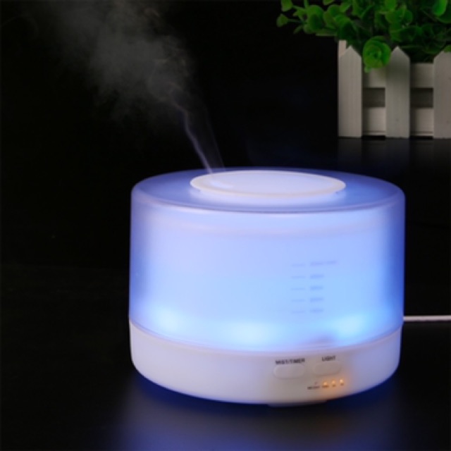 Máy Xông Tinh Dầu Trụ Tròn (Thay đèn ngủ)Phun Sương Vân Gỗ 500ml đèn led 7 màu, Khuếch Tán Tinh Dầu Tỏa Thơm (Có REMOTE)