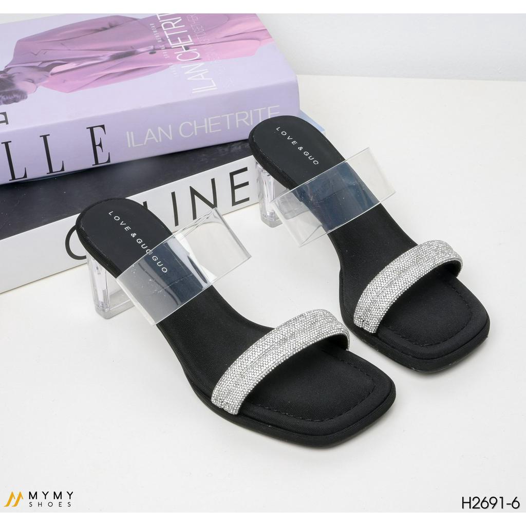 Giày Dép nữ đế đúp đế cao 7p quai đá màu đen, trắng MyMyShoes - dep H2691-6