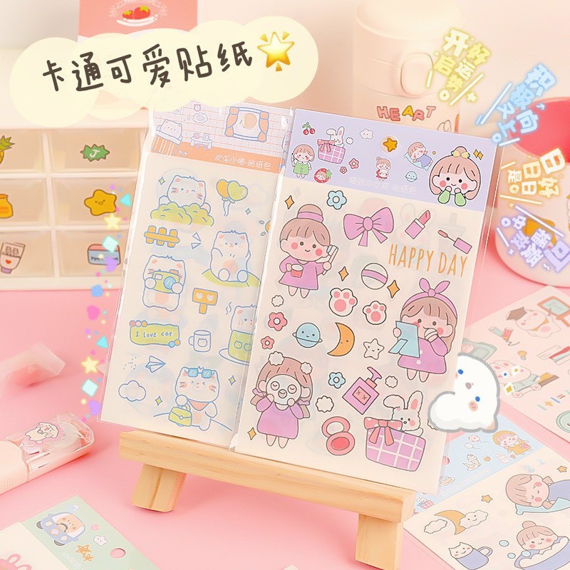 Sticker Cô Gái decor trang trí bàn học, sổ nhật kí ( Set 4 tấm)