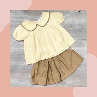 Bộ cộc tay bé gái chất đũi Set bộ bé gái mùa hè phong cách vintage