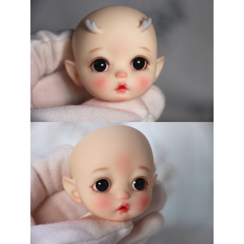 Soft pottery clay baby head BJD doll glass eyes pure black black pearl 1/346 minute night loli ob11 eyes