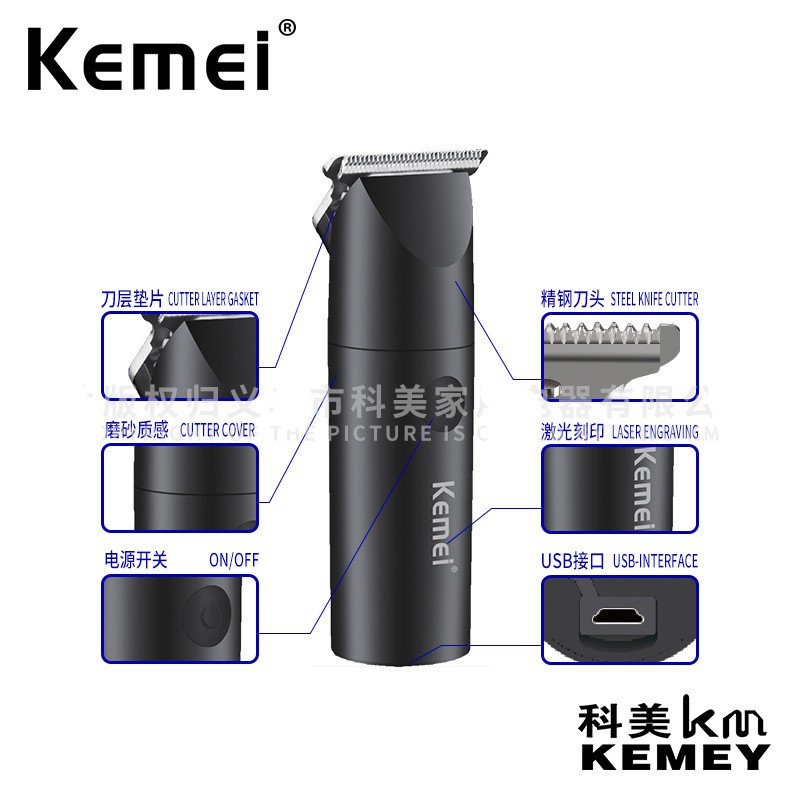 Tông Đơ Cắt Tóc Kemei X3 Cầm Tay Không Dây Mini Có Thể Vệ Sinh Hỗ Trợ Sạc USB Cho Người Lớn Và Trẻ Em