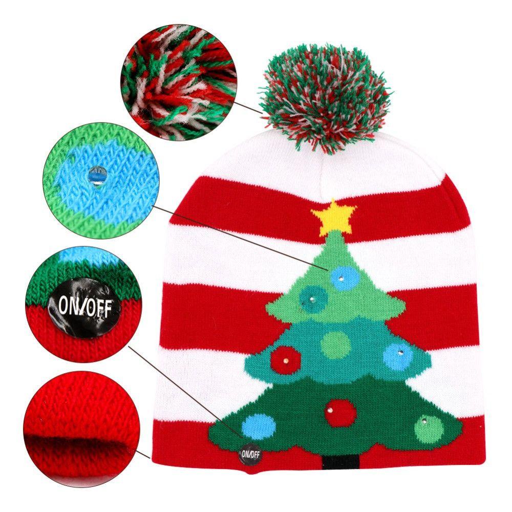 Mũ Len Beanie Có Đèn LED Hoạ Tiết Giáng Sinh