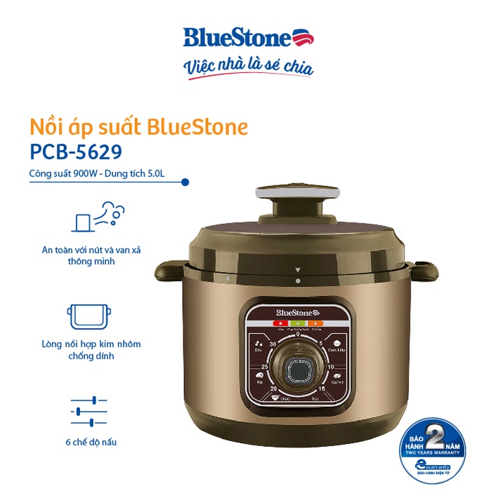 [Mã ELHADEV giảm 4% đơn 300K] NỒI ÁP SUẤT BLUESTONE PCB-5629