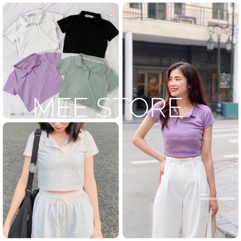 Áo croptop polo nhiều màu basic ulzzang / Áo thun nữ polo croptop có cổ 4 màu basic ulzzang | BigBuy360 - bigbuy360.vn
