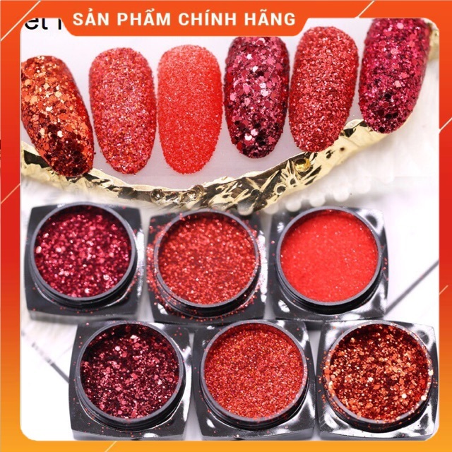 Set nhũ khổng tước đỏ 6 màu trang trí móng Thiên Di Nail