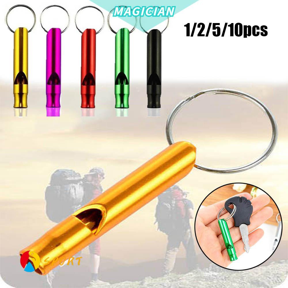 Set 1/2/5/10 còi thổi sinh tồn bằng nhôm có vòng khóa 7 màu tùy chọn cho trường hợp khẩn cấp